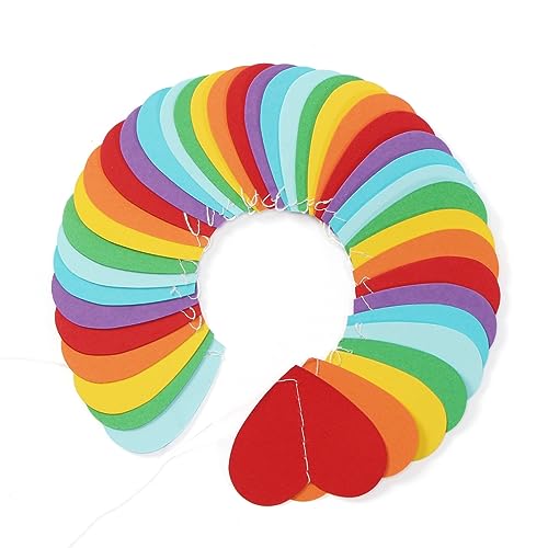 Image of Rainbow Colorful Party-Decorations Heart Garland - 52ft Red Orange Yellow Green Blue Purple Streamers Banner,Boy Girl Kids Birthday Supplies Baby Shower Wedding Welcome Back to School Decor Panduola