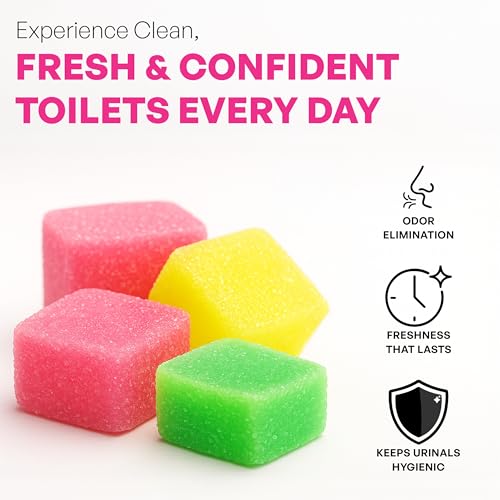 Image of Multi Colour Urinal & Sanitary Cubes Pack of 12, Air Freshener Deodorizer for Toilets, Bathrooms & Washbasins - Long-Lasting Freshness for 30 Days, Eliminates Odours, Easy to Use, 300g