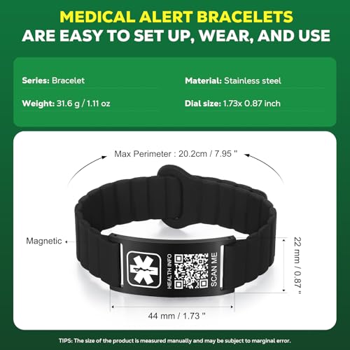 Medical Bracelets for Men Women with QR Code Medical Alert ID Bracelets for Sport Travel - Silicone Waterproof Wristband Fits Wrists Up to 8 inches - More Space Custom Emergency Medic ID Alert Information3
