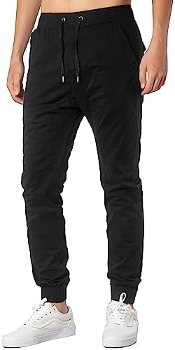 ITALYMORN Khaki Joggers Pants with Pockets for Men (Black, Medium)