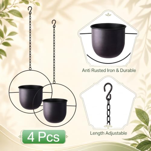 4 Pack Black Hanging Planter Bulk Metal Hanging Planters for Indoor Outdoor by Romooa - Used condition - Image 4