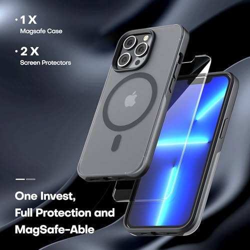 Image of TAURI for iPhone 13 Pro Max Case, Compatible with MagSafe, Matte Black | with Screen Protector, Not-Yellowing Military-Grade Protection, Shockproof Slim Magnetic Case for iPhone 13 ProMax