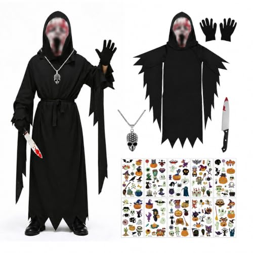 HHDESHSL Costume d'Halloween Scream pour Enfants, Ghostface Costume Enfant