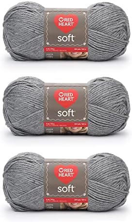 Red Heart Soft Light Gray Heather Yarn - 3 Pack of 113g/4oz - Acrylic - 4 Medium (Worsted) - 256 Yards - Knitting/Crochet