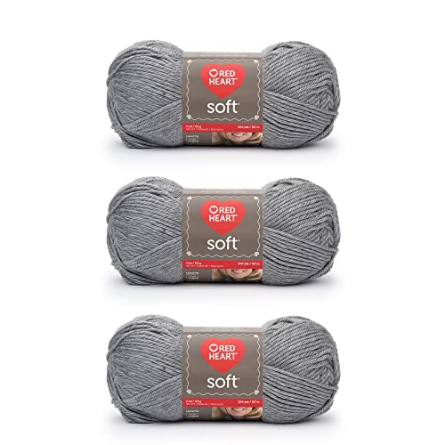 Red Heart Soft Light Gray Heather Yarn - 3 Pack