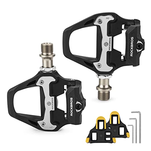 ROCKBROS Road Bike Pedals Lightweight Clipless Bicycle Pedals with Cleats Set Compatible with SPD-SL System (Black-Nylon Body)