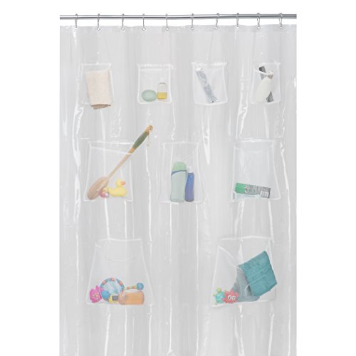 Maytex Mesh Peva Shower Curtain And Bath Organizer With 9 Storage Pockets, 70" X 72", Clear #TOP1