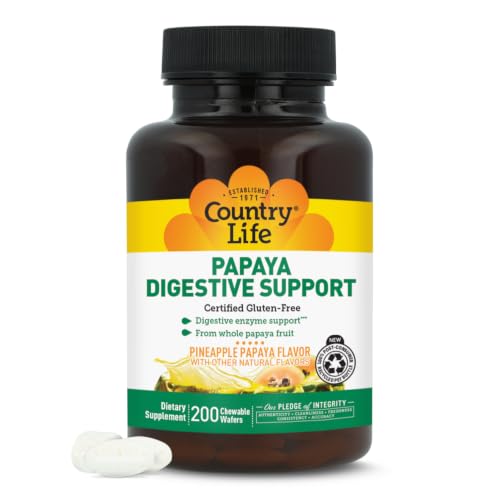 Country Life Papaya Digestive Support, 200 Chewable Wafers