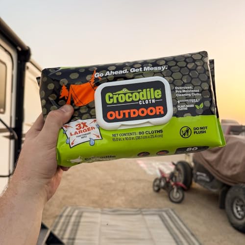 Image of Crocodile Cloth Outdoor Cleaning Wipes, Plant-Based Multi-Surface Wipes, Pre-Moistened, Aloe & Vitamin E, Safe on Skin, 80 Count, 15 x 10 Inch