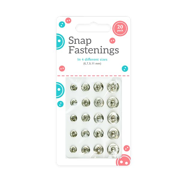 20 Sew on Snap Fasteners Fastenings - 4 Assorted Sizes 6,7,9,11 Metal Clothes Poppers