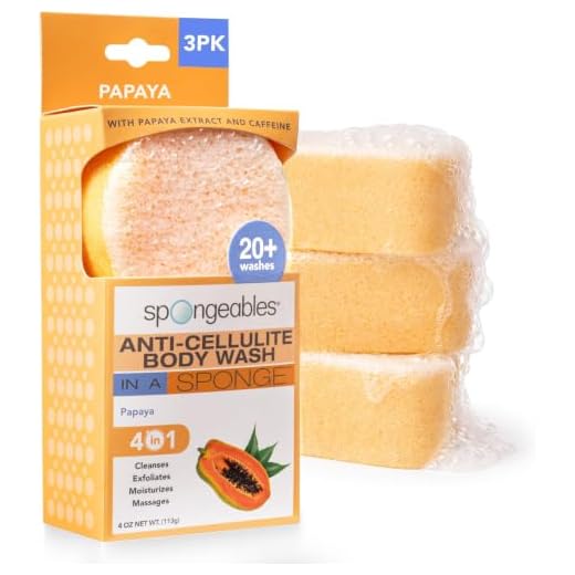 Spongeables Anti Cellulite Body Wash in a 20+ Wash Sponge, Papaya, 3 Count (Pack of 5)