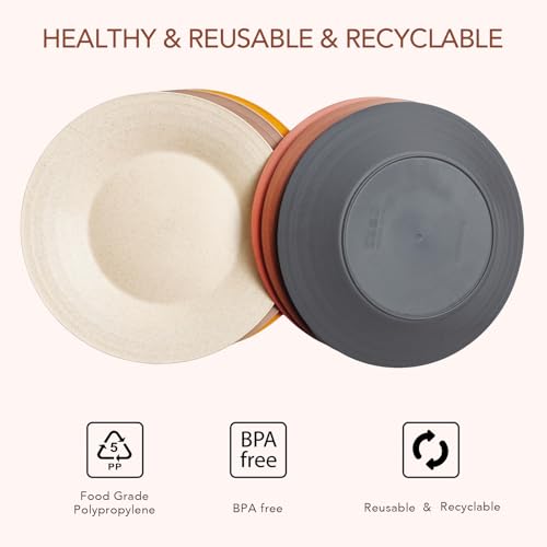 Image of 10inch /6pcs Dishwasher & Microwave Safe Wheat Straw Plates, Alternative for Plastic Plates, Lightweight Reusable Unbreakable Dinner Plates, Non-toxin, BPA Free for Kids Adults