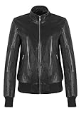  Smart Range Leather BOMBER Damen Lederjacke Schwarz Lässig Klassische Lammfell Lederjacke 6132 (numeric_44)