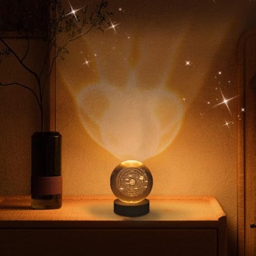 Image of 3D Crystal Ball LED Night Lamp with Wooden Base | Warm Light Bedside Table Lamp for Bedroom, Living Room, Kids Room, Study, Home Decoration & Gifting (Astronaut)