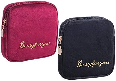 2PCS Plush Cloth Sanitary Napkins Bag,Coin Purse Bag Fabric Portable Purse Pouch Bag with Zipper for Lipstick, Coins, Cash, Credit Card, Headset, USB, Charger Cable, Keys (A)
