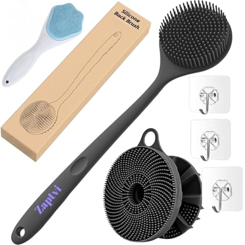 Image of 2 in 1 Body Scrubber And Scalp Massager for Hair +Soft Silicone Back Scrubber Long Handle Bath Brush + Face Scrubber Brush, Combination Combo, Super-Exfoliating & Lathering Body Scrubber, Shower Brush for Men and Women (6 IN 1 BATH BRUSH)