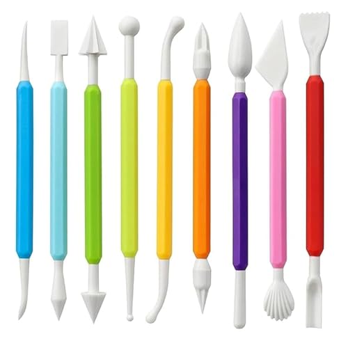 9 Stück Modellierwerkzeug Set Fondant Skulptur Modellierwerkzeuge Doppelköpfiges Polymer Clay Tools Kuchenverzierung &Fondant Modellierung Tools für Ton Sculpting Dekoration Diy Kunsthandwerk