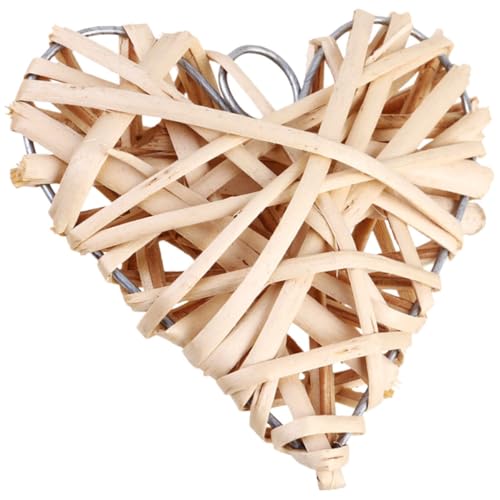 LOEFLIFA Décoration Murale Suspendue Cœur en Rotin Tressé 10 Cm Beige, Ornement Décoratif pour Maison et Fête, Pendentif Cœur en Osier Naturel pour...