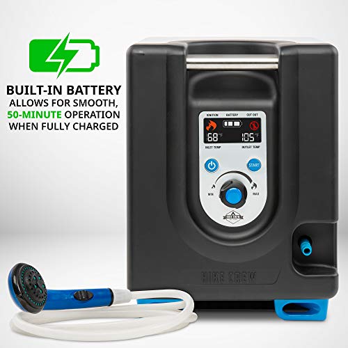 Hike Crew Portable Propane Water Heater & Shower Pump W/Built-In Battery | Compact Outdoor Cleaning & Showering System W/Lcd, Safety Shutoff & Carry Case, Instant Hot Water For Camping & Hiking #TOP3