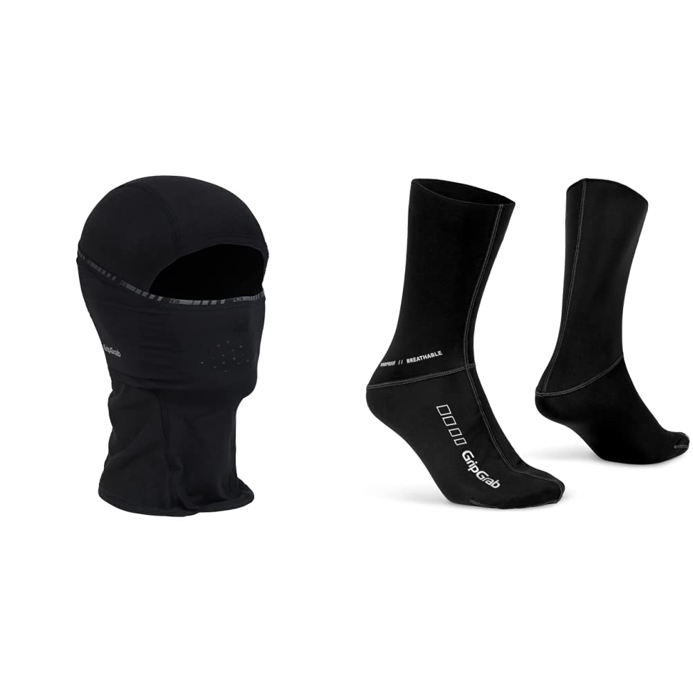 GripGrab Unisex Balaclava Sturmhauben Masken, Schwarz, 57-60 EU & Unisex Cykelsokker vindtætte sokker Fahrradsocken, Schwarz, L (42/43) EU