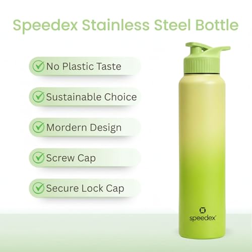 Image of Speedex Stainless Steel Metal Water Bottle 1 Ltr 1000 ml, BIS Approved, Leak Proof Sipper Cap Bottle for Office, School, Gym, Travel, Daily Use for Men, Women, Kids, Adults, Lime Green, Set of 3