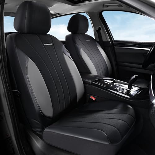 Image of Coverado Seat Covers for Car 2 Seats, Leather Car Seat Covers Fullset, Breathable Mesh Front and Rear Protectors, Grey Luxury Automotive Covers, Universal Fit for SUV, Truck, Sedan