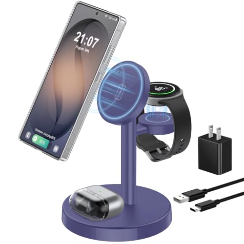 Image of Aeinidi Magnetic Wireless Charger for Samsung, 3 in 1 Super Fast Charging Station for MagSafe Charger Stand for Galaxy S26 Ultra Z Fold /Flip 8, Watch Ultra 8 7, Buds 4 /3 Pro, Not for Watch 9 /Ultra 2
