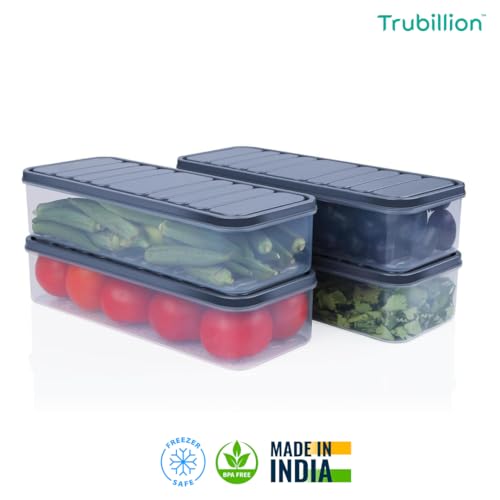 Image of FridgeBox Set of 6 Fridge Storage Containers with Lid 1200ml Freezer Safe BPA Free Stackable Transparent Organizer Boxes for Vegetables Fruits Snacks Kitchen Made in India