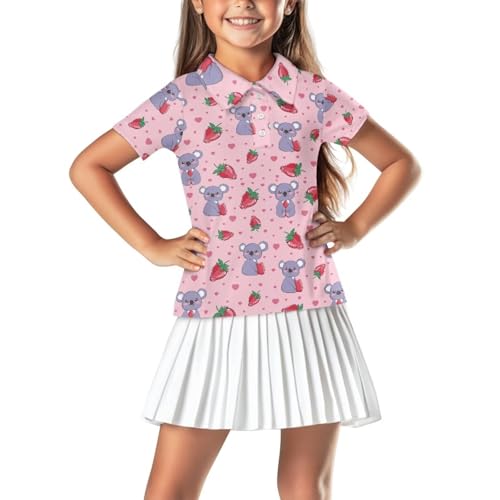 Girls Golf Shirt Short Sleeve Button Up Golf Tennis Shirts Kids Athletic Workout Golf Tops for 5-16 Years Old