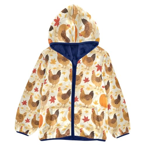 Autumn Chickens Pumpkins Leaves Background Toddler Fleece Jacket Girl Boys Hooded Fleece Jacket
