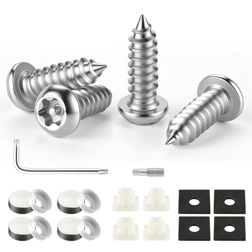 Image of LivTee Anti Theft License Plate Screws Set for Securing Frames and Covers, License Plate Bolts, M6 (1 /4 inch) Tamper Proof Screws, Caps Cover for Front Rear Frame Holder Mounting (Silver-4PCS)