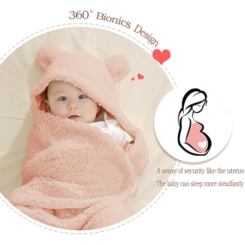 Baby Swaddle Blanket Boys Girls Cute Bear Plush Essential Receiving Blanket Ultra-Soft Newborn Registry Sleeping Wraps for Infant 0-6 Months - Pink