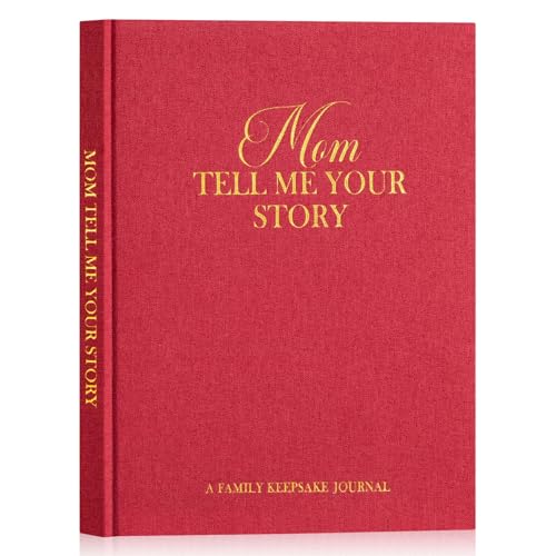 Lanpn Mama Cuentame la historia de tu vida, Diario de lino guiado de la vida de Madre Libro recuerdos Día de la Mamá con 270+ preguntas Mom Sroty Book Journal Cumpleaños Navidad Regalo, Rojo, Inglés