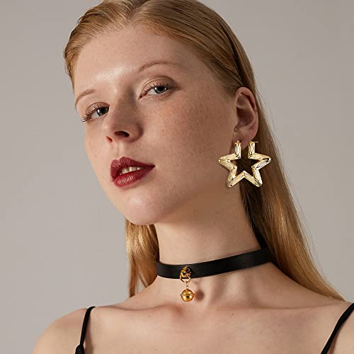 HANPABUM Bamboo Hoop Earrings for Women Gold Bamboo Heart Hoop Earrings 90s Large Geometric Door Knocker Earrings Hip-Pop Fashion Rapper Jewelry, 3-6Pairs4