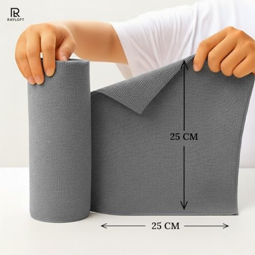 Image of Microfiber Cleaning Cloth Roll - 20 Reusable Washable Pre-Cut Towels | Tear-Away Kitchen Cleaning Cloth for Counters, Glass, Utensils, Appliances, & Home Surfaces - 25x25 cm (1 Pack Gray)