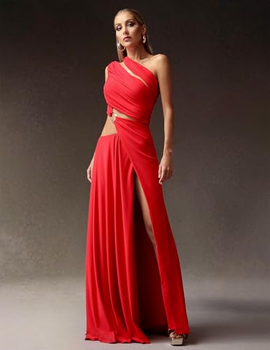 BELLA BARNETT Red Halter Sequin Embroidery Ruched Bodycon Dress for Women Maxi Sexy Backless Cocktail Party Dress4