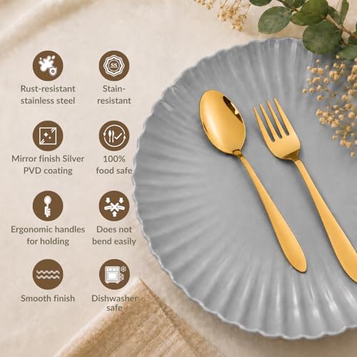 Image of Nestasia Stainless Steel 12 Piece Cutlery Set for Dining Table - Rust & Stain Resistant 6 Spoons & 6 Forks with Glossy Finish | Gold PVD-Coated Flatware Set for Home, Kitchen & Gifting