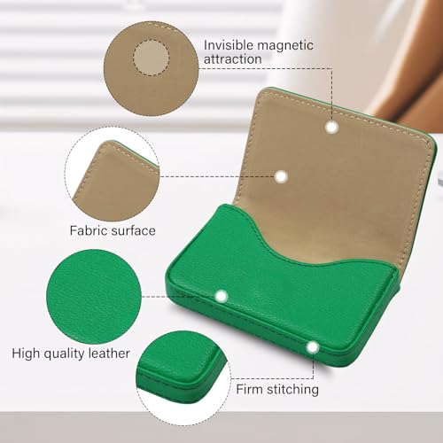 Image of Business Card Holder,PU Leather Business Card Case Color Printing Pattern Card Holder Wallet,Pockets Magnetic Credit Card Holders for Men and Women - Dark Green