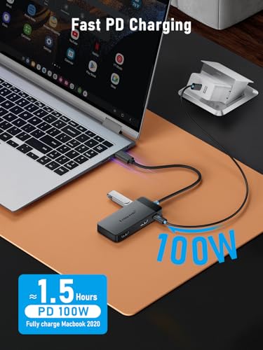 Image of Lemorele USB C Hub 6-in-1 Dual HDMI 4K Docking Station - Long Cable Durable Hub with 100W PD Charging & USB 3.0, Wide Compatibility for Laptop /Gaming /Workstation