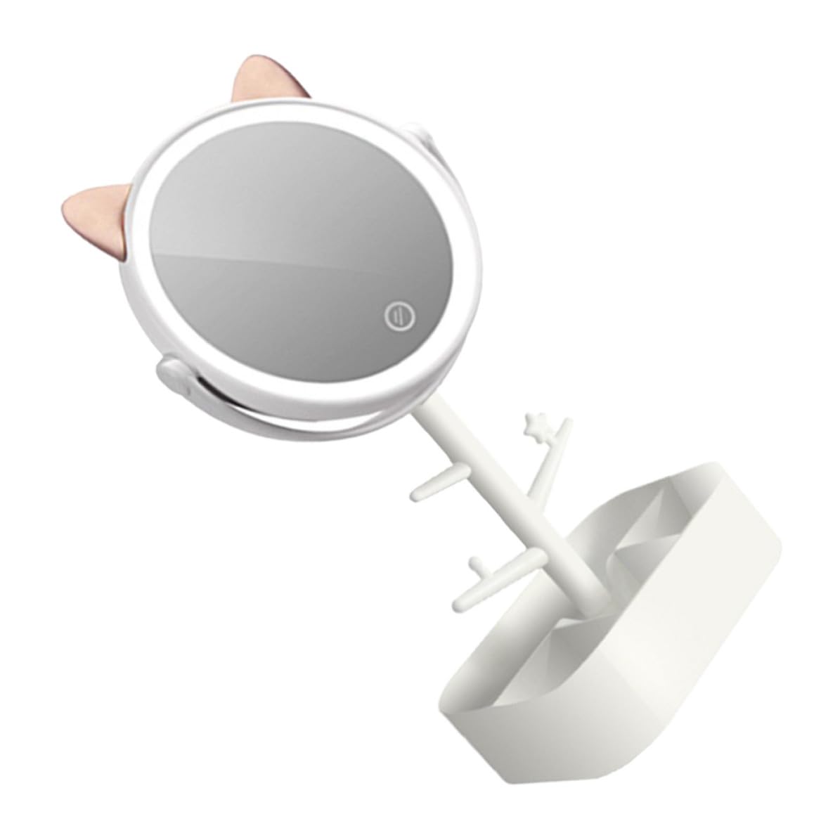 Specchio Trucco con Luci Led, Ricaricabile 500mah, Bianco | Dimming Continuo, Vetro ad Alta Definizione, Vano Integrato, Plastica, per Bagno e Toilette
