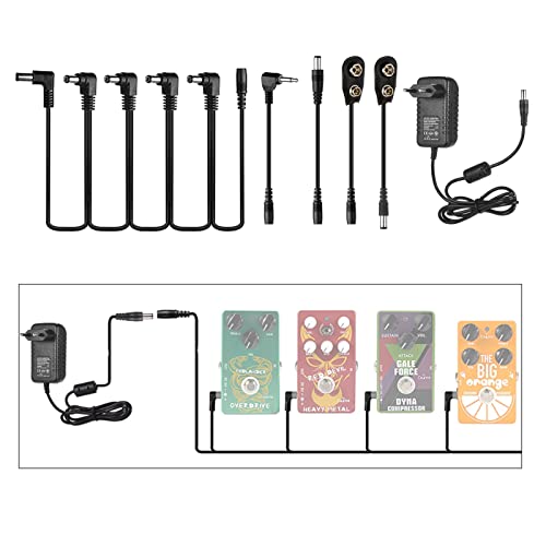 Henniu CP-07A Adaptador de fonte de alimentação para efeitos de guitarra DC 9V 1A com cabo de cadeia