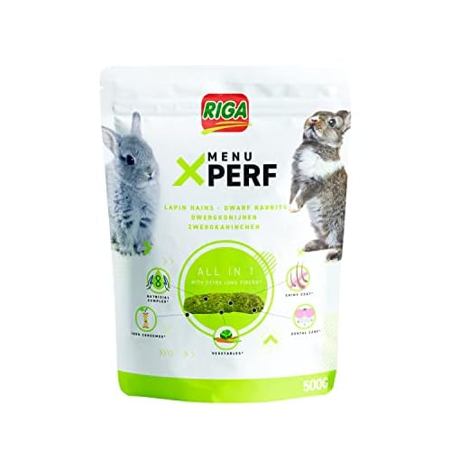 Riga - Menu X’Perf - Aliment pour Lapins Nains - Granulés Extrudés - Graines de Lin, Fibres et Légumes - Extraits de Yucca - Enrichi en Prébiotiques - Idéal pour la Brillance des Poils - 500 g