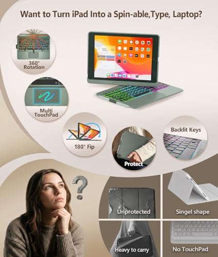 Image of BABG Keyboard Case for iPad 9th Generation, 360 Rotatable Backlit Keyboard with Pencil Holder for 10.2 inch iPad 9th Gen 2021 / 8th Gen 2020 / 7th Gen 2019 and iPad Air 3 / Pro 10.5 inch -Dark Green