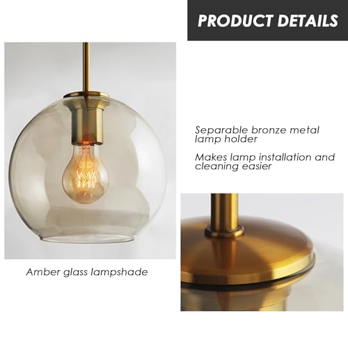 Lámpara colgante de cristal moderna, lámpara de techo ámbar E27 para dormitorio 7