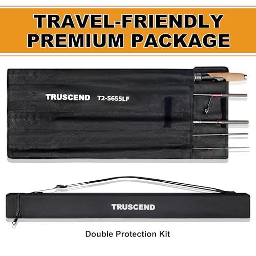 TRUSCEND Craz Multi-Piece Fishing Rod, High Sensitive Fuji K Guide and Reel Seat, Strong TORAY 30/40T Carbon Fiber, Solid Put-in Connection, Quality Casting/Spinning HP Fishing Pole with Premium Case