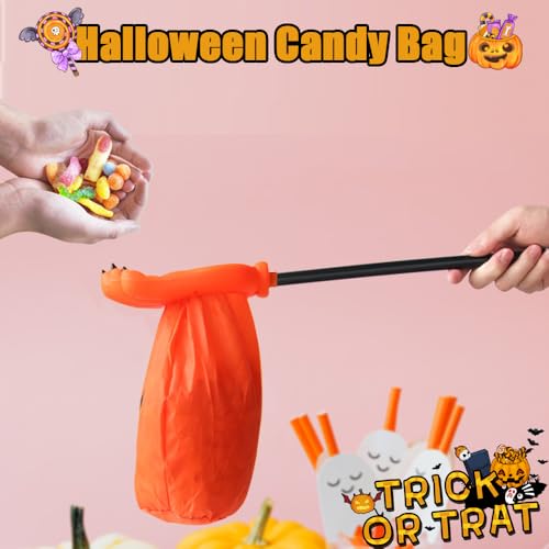2 Stück Halloween Tasche mit Griff,Halloween Trick or Treat,Monster Hand mit Beutel,Süßigkeiten Sammlung Tasche (Orange)