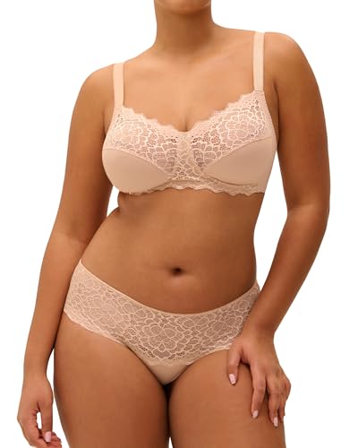 Simone Perele Soutien Gorge sans Armature Grande Taille Structuré - Soutien Gorge Triangle Dentelle et Maille Doublé Coton - Couleur Peau Rosée – vue 4