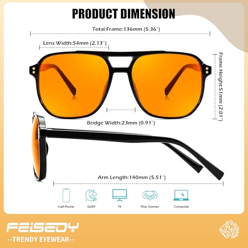 FEISEDY Lunettes Anti-Lumière Bleue Gaming Rétro 70, Teinte Ambrée G2835 – vue 7