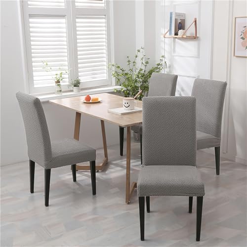 Image of House of Quirk Elastic Jacquard Chair Cover Stretch Removable Washable Short Dining Chair Cover Protector Seat Slipcover (Pack of 6, Dark Grey)