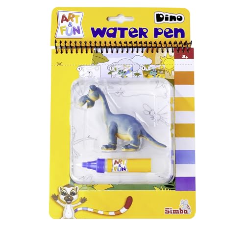 Simba 106334633 Art & Fun Wasser-Malbuch Dinos inkl. Dinosaurier-Figur - Malen mit dem Water Pen Wasserstift & 4 Dino-Motiven - Wasserzauber-Spielzeug für Kinder ab 3 Jahre